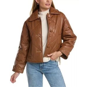 Elie Tahari Faux Leather Button Front Quilted Jacket